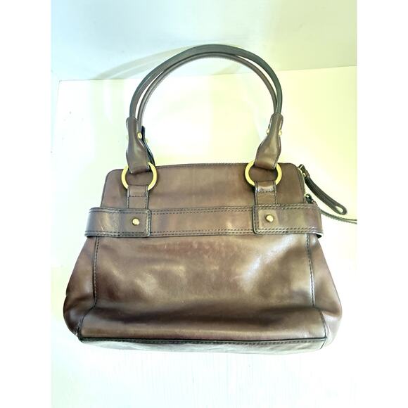 Banana Republic Smooth Chocolate Brown Leather Satchel Purse Bag - Picture 11 of 11